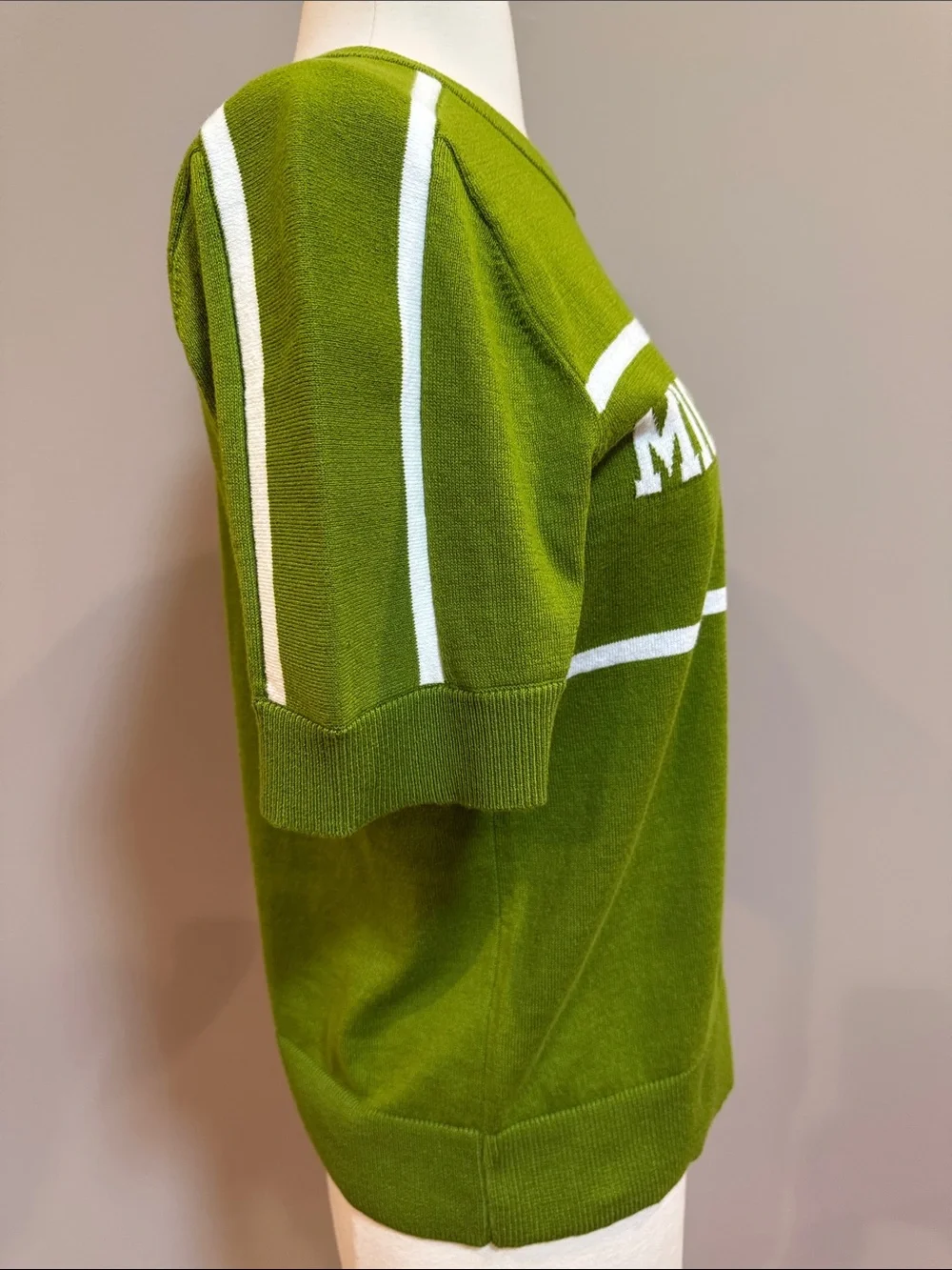 NWT - Michael Kors Green and White Logo Short Sleeve Knit Top